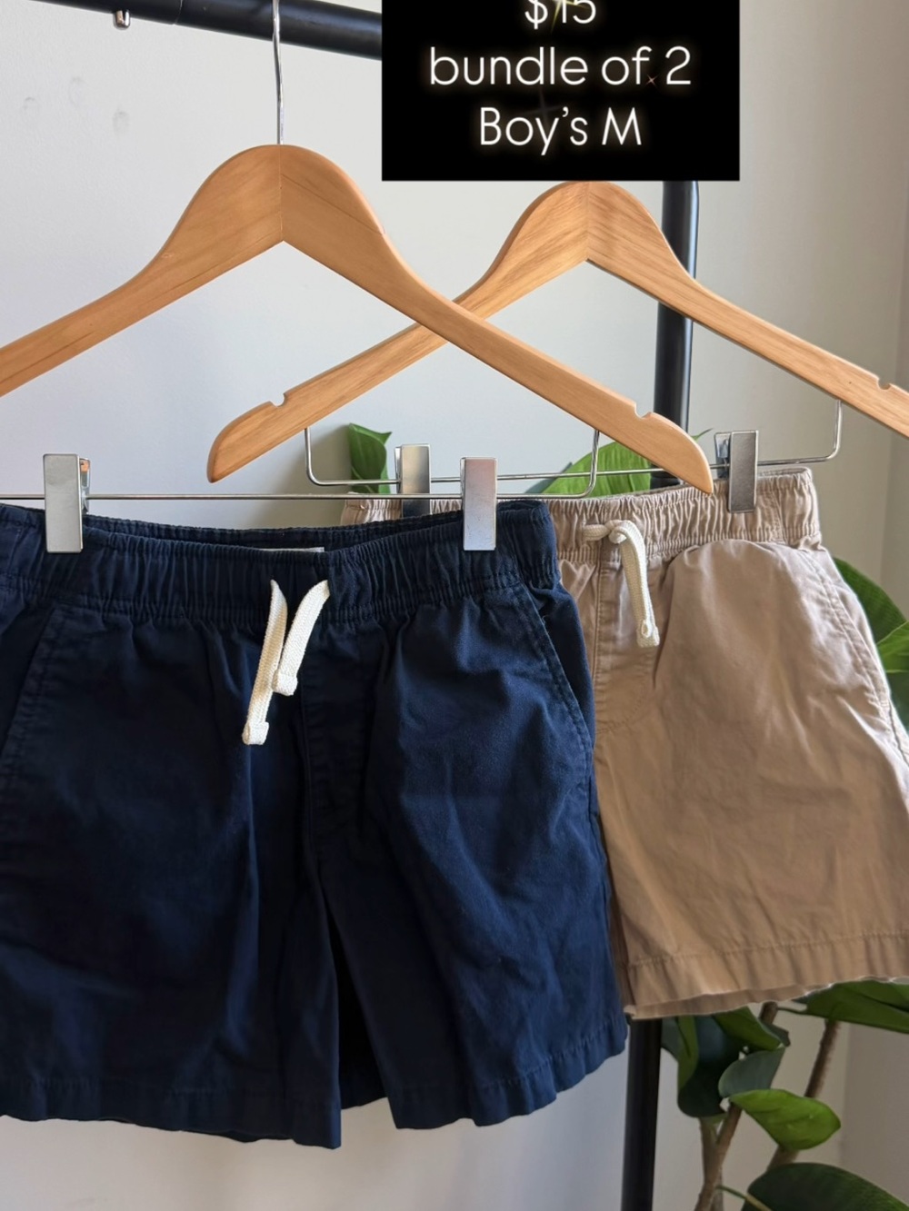 Boy’s Casual Drawstring Shorts - Navy & Tan